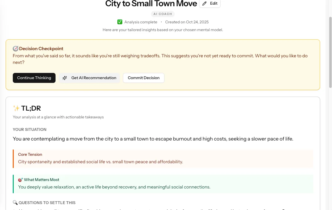 AI-generated summaries and insights inside Decision Log